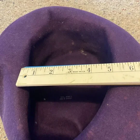 Vintage 70s Women Hat 100% Wool Purple Rose Black Lace Royal Core Gothic Grunge - Picture 2 of 11